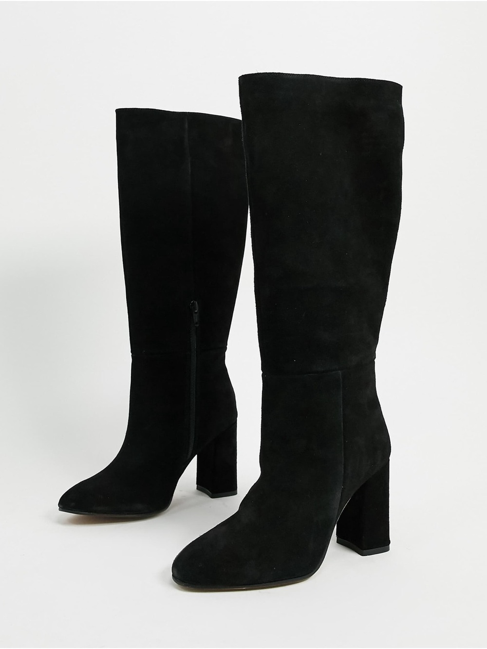 ASOS Black Suede Knee-High Block Heel Boots